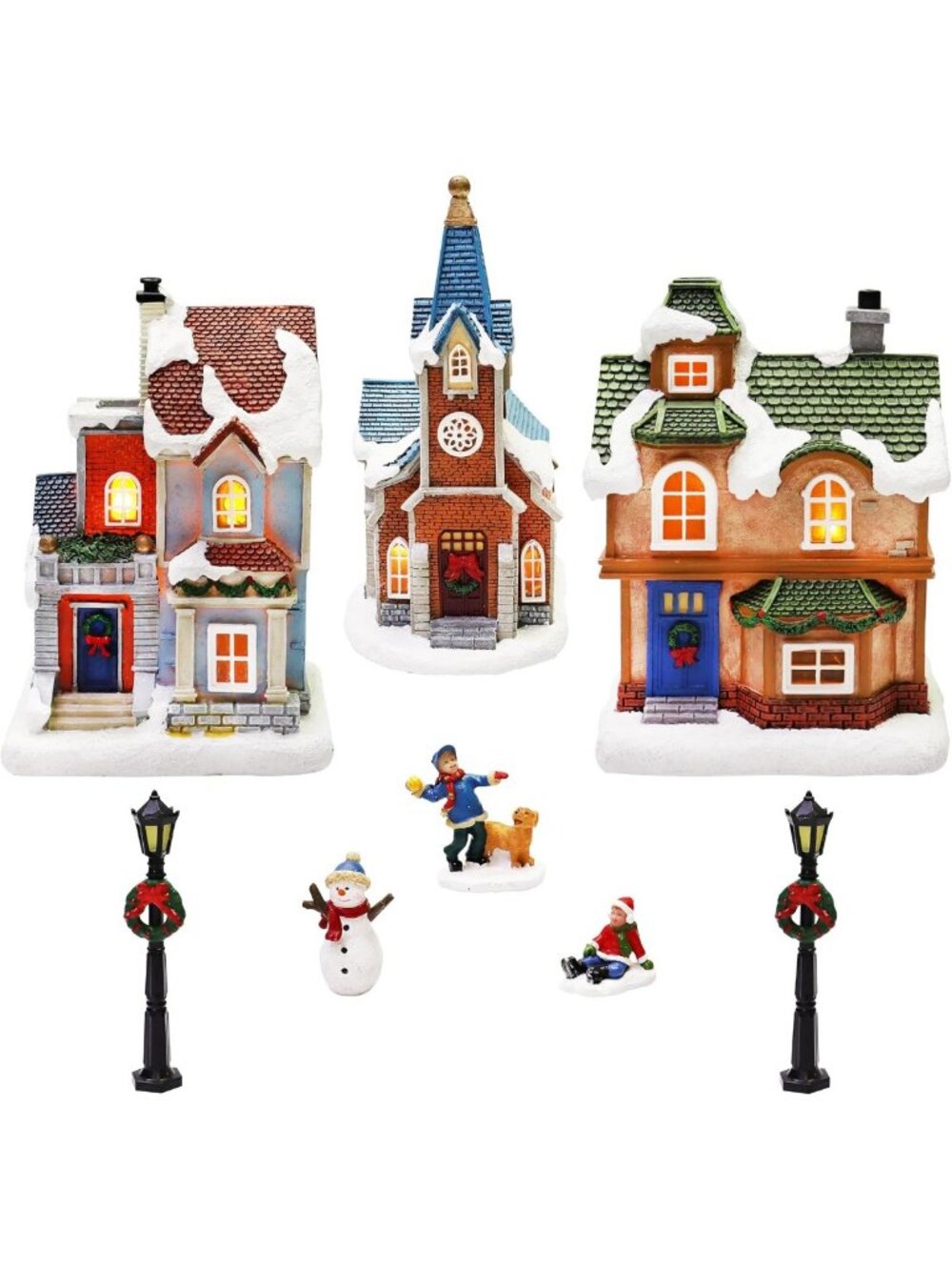 12-Piece LED Miniature Christmas Village Set - Lighted Holiday Décor for
